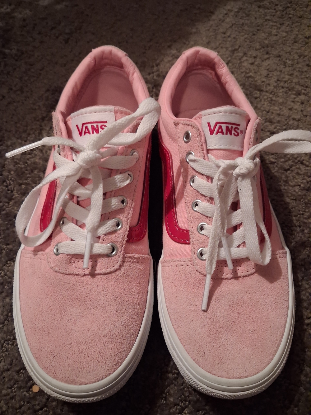Vans Pink Suede Old Skool Sneakers with Red Stripe